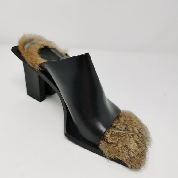 Marques Almeida Black Leather Mules Lined in Fur - Picture 8 of 16